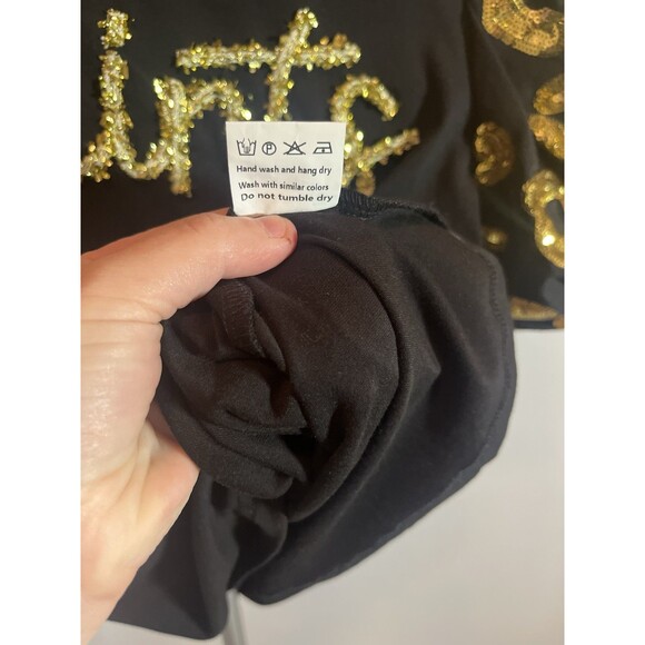 Sash Boutique Louisiana Saints Sequin Top XS Black Gold Fleur-de-Lis Puff Sleeve - Picture 8 of 10